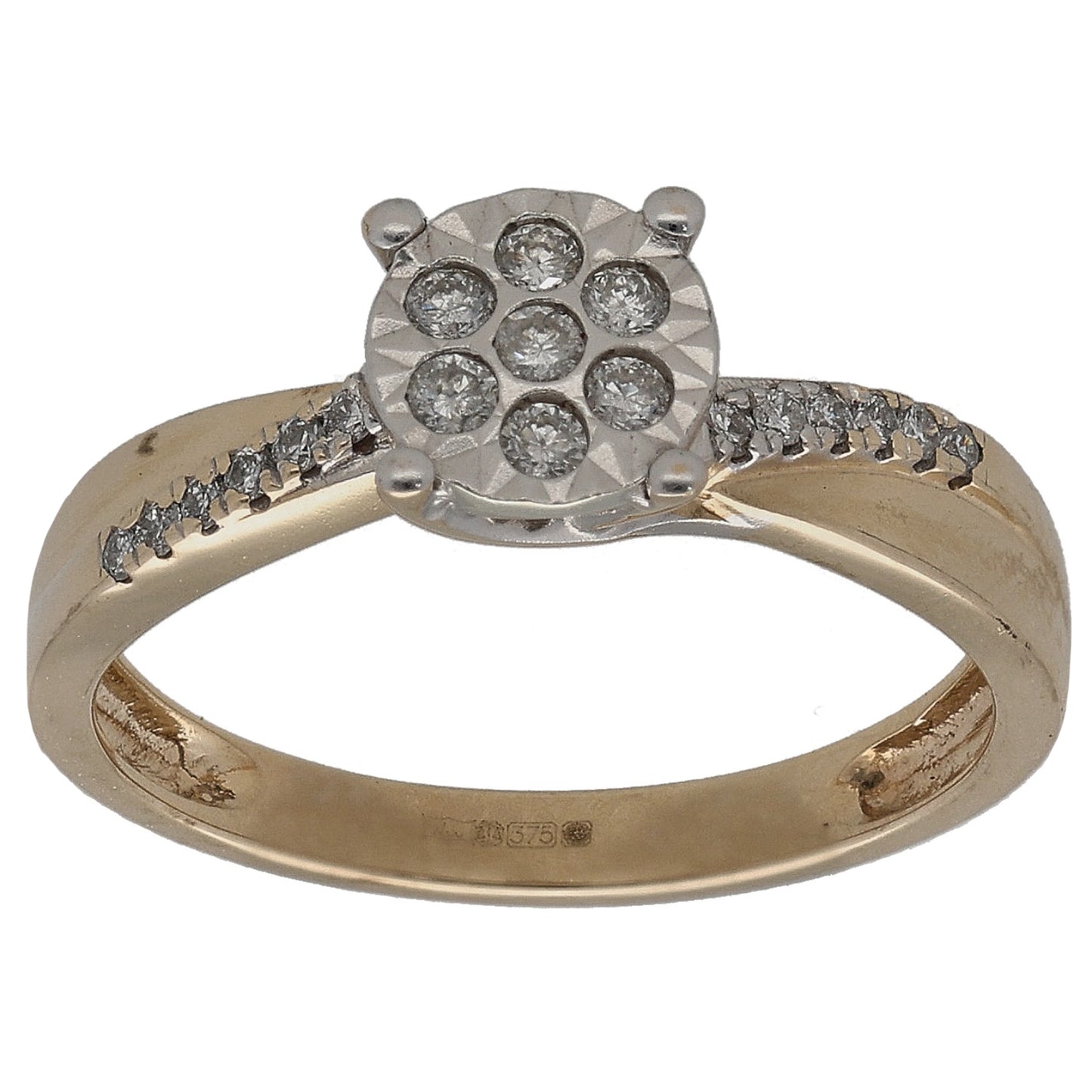 9ct gold diamond cluster ring with round center setting