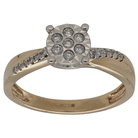 9ct gold diamond cluster ring with round center setting