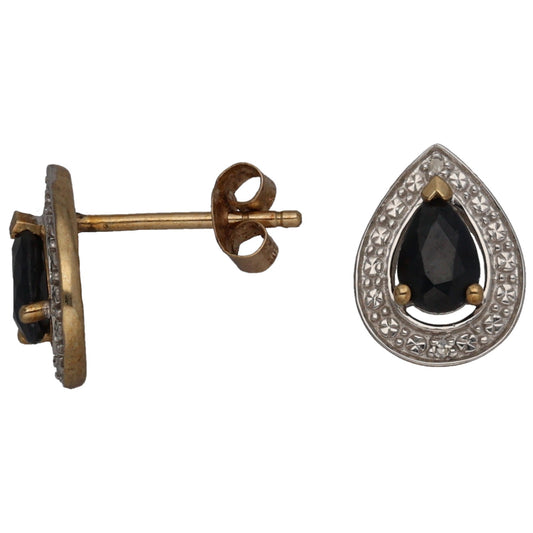 9ct Gold 0.01ct Diamond & Sapphire Dress/Cocktail Earrings