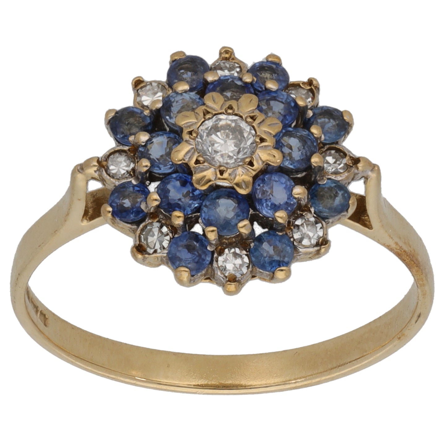 9ct Gold Sapphire & 0.15ct Diamond Dress/Cocktail Ring Size R