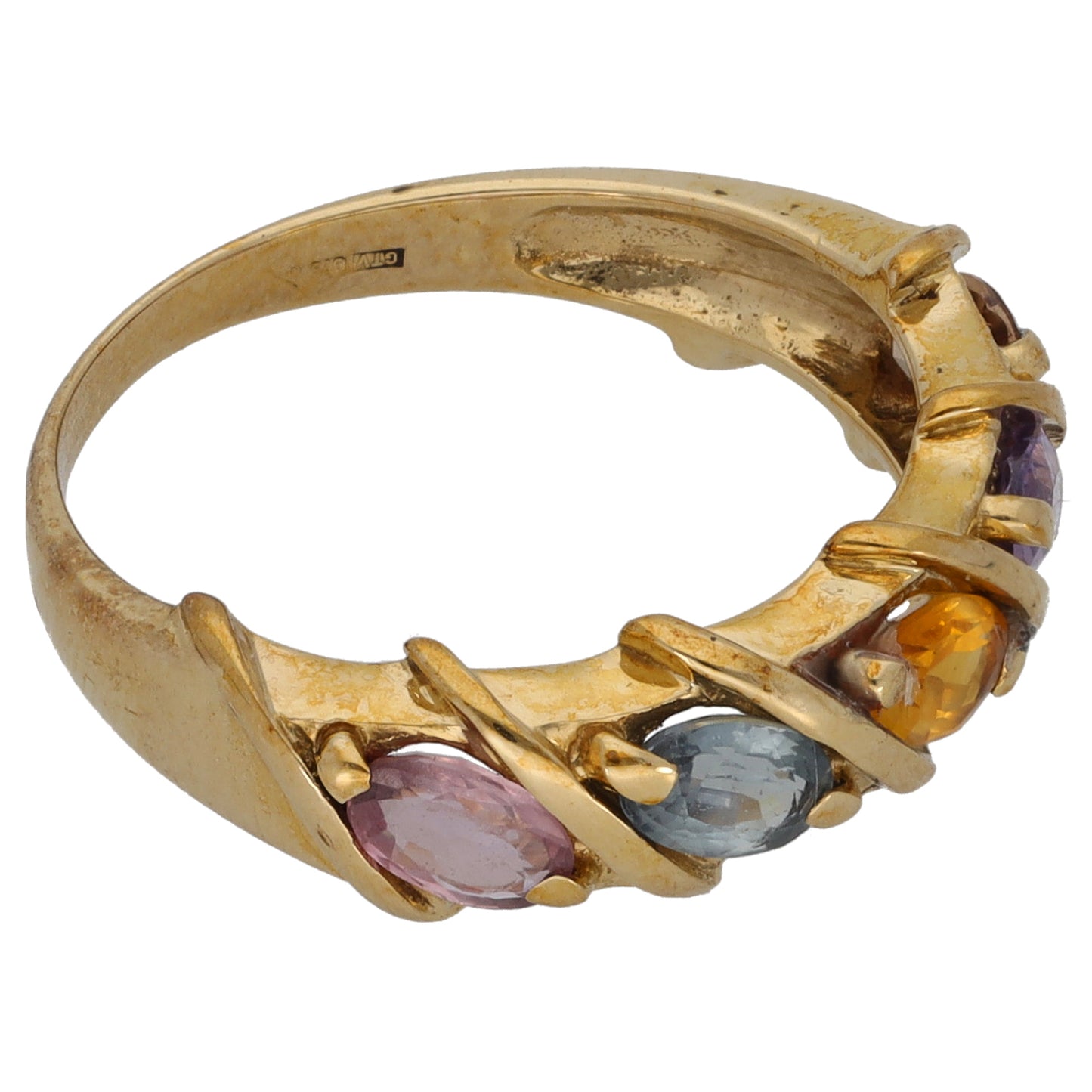 9ct Gold Amethyst, Citrine & Sapphire Half Eternity Ring Size N