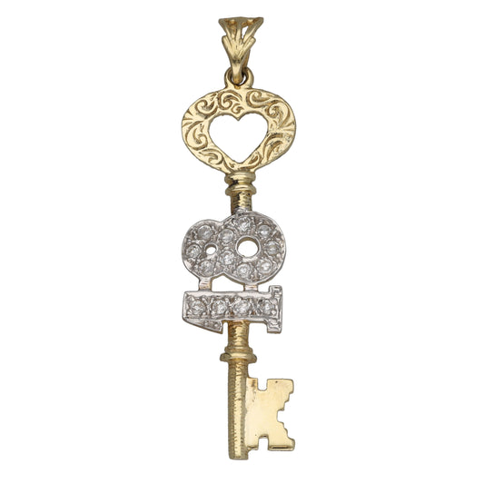 9ct Gold Cubic Zirconia 18 Key Pendant