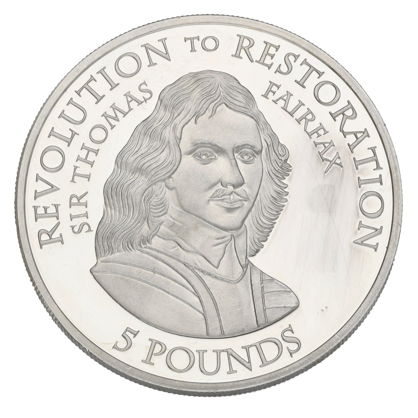 Sterling Silver Revolution Of Restoration Sir Thomas Fairfax 5 Pounds Coin 2010