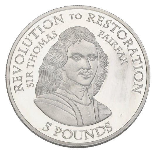 Sterling Silver Revolution Of Restoration Sir Thomas Fairfax 5 Pounds Coin 2010