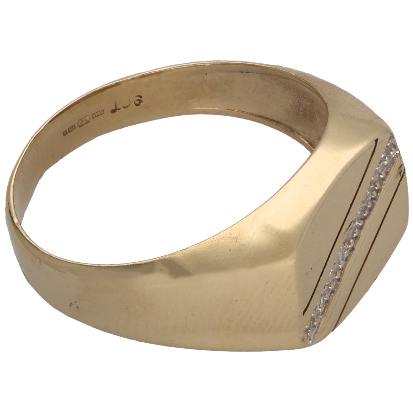 9ct Gold 0.05ct Diamond Patterned Signet Ring Size U