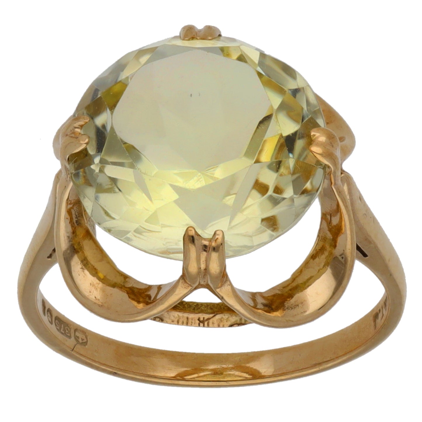 9ct Gold Green Quartz Dress/Cocktail Ring Size M