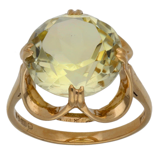 9ct Gold Green Quartz Dress/Cocktail Ring Size M