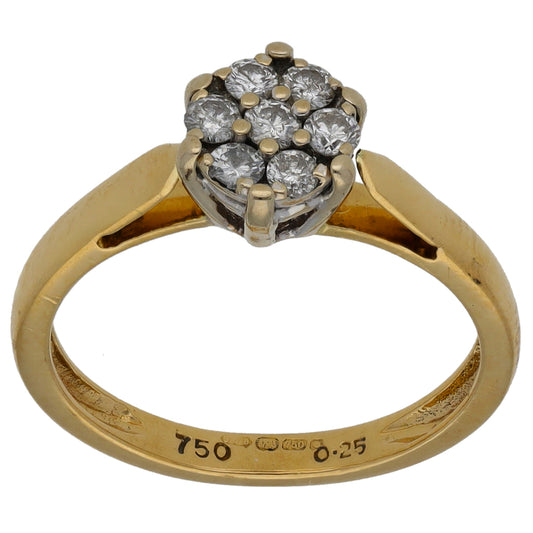 18ct Gold 0.25ct Diamond Cluster Ring Size K