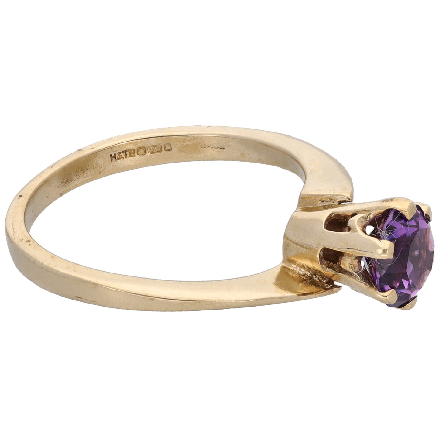 9ct Gold Amethyst Single Stone Ring Size N