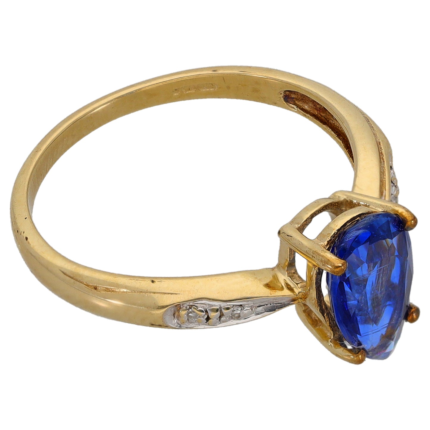 9ct Gold Kyanite & 0.02ct Diamond Single Stone Ring With Accents Size N