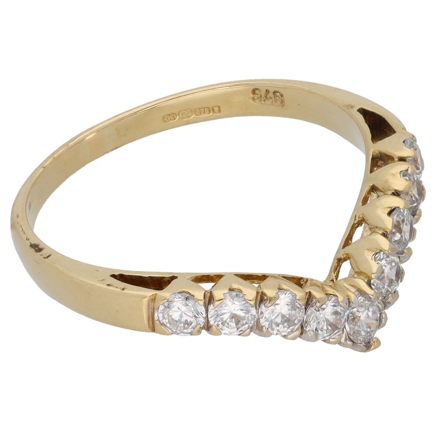 9ct Gold Cubic Zirconia Wishbone Ring Size Q