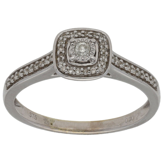 9ct White Gold 0.20ct Diamond Halo Ring Size N