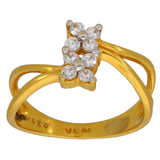 22ct Gold-tone ring with oval-cut CZ flower cluster at the top
