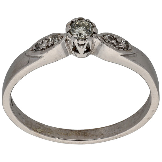 9ct White Gold 0.10ct Diamond Solitaire Ring With Accent Stones Size O