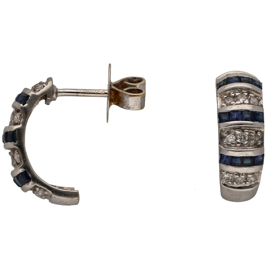 18ct White Gold Sapphire & 0.12ct Diamond Dress/Cocktail Earrings