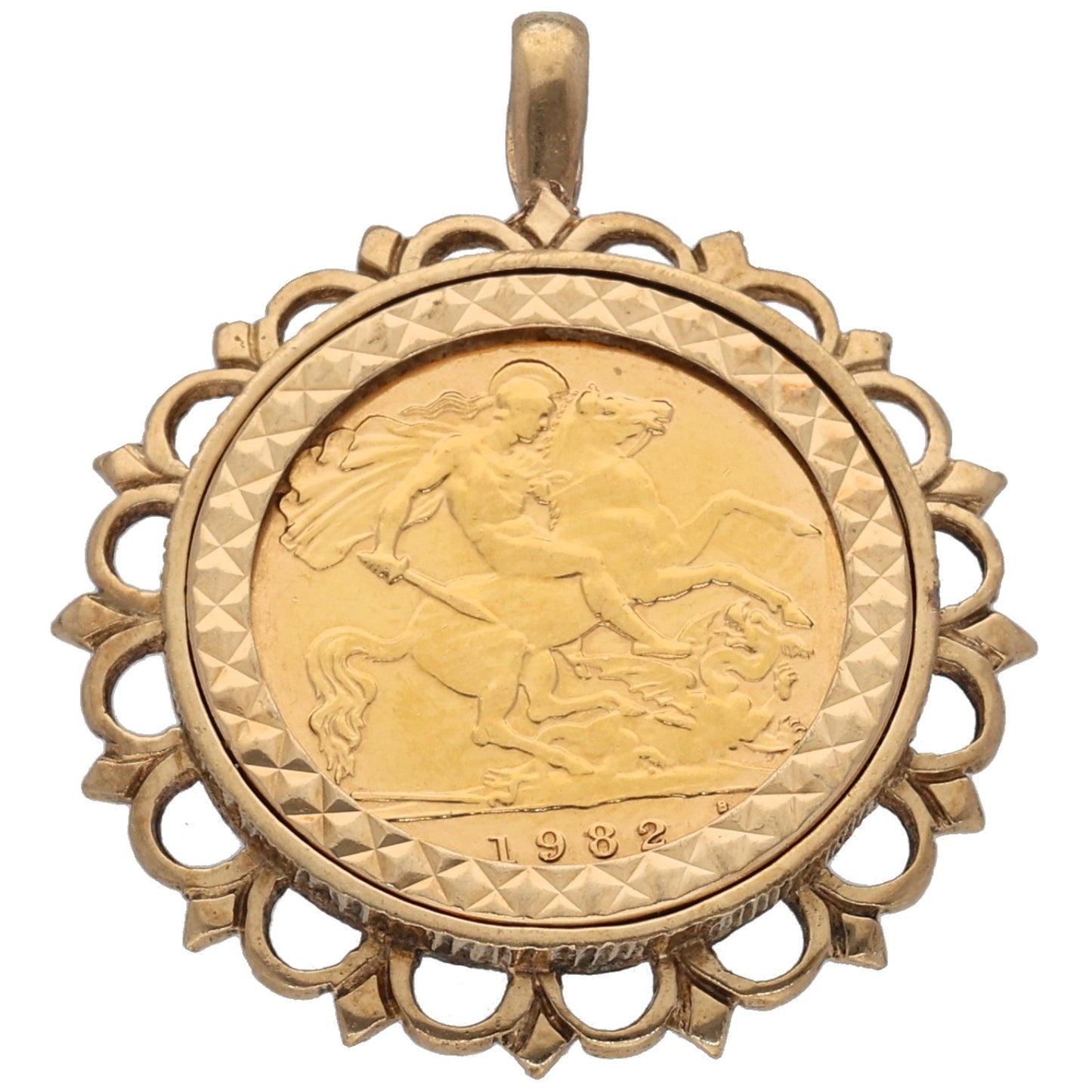 9ct Gold Queen Elizabeth II Half Sovereign Coin Pendant