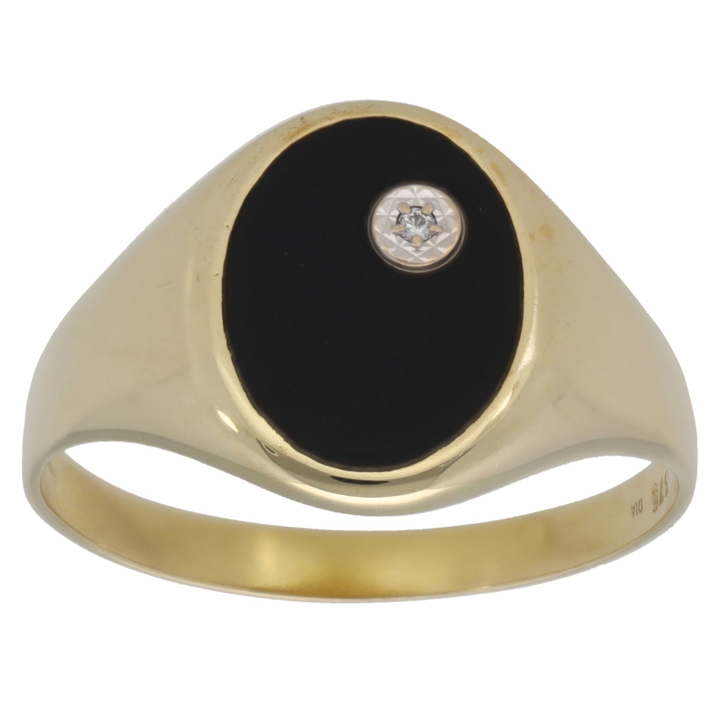 9ct Gold Onyx & 0.01ct Diamond Signet Ring Size X