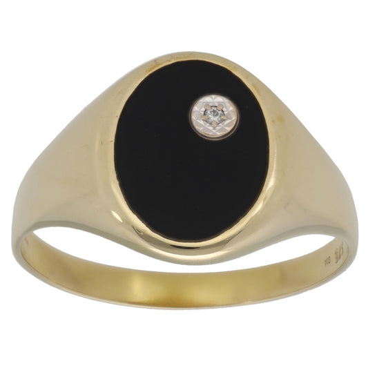 9ct Gold Onyx & 0.01ct Diamond Signet Ring Size X