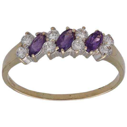 9ct gold half-eternity ring with amethyst and clear cubic zirconia