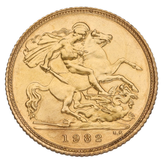 22ct Gold Queen Elizabeth II Half Sovereign Coin 1982