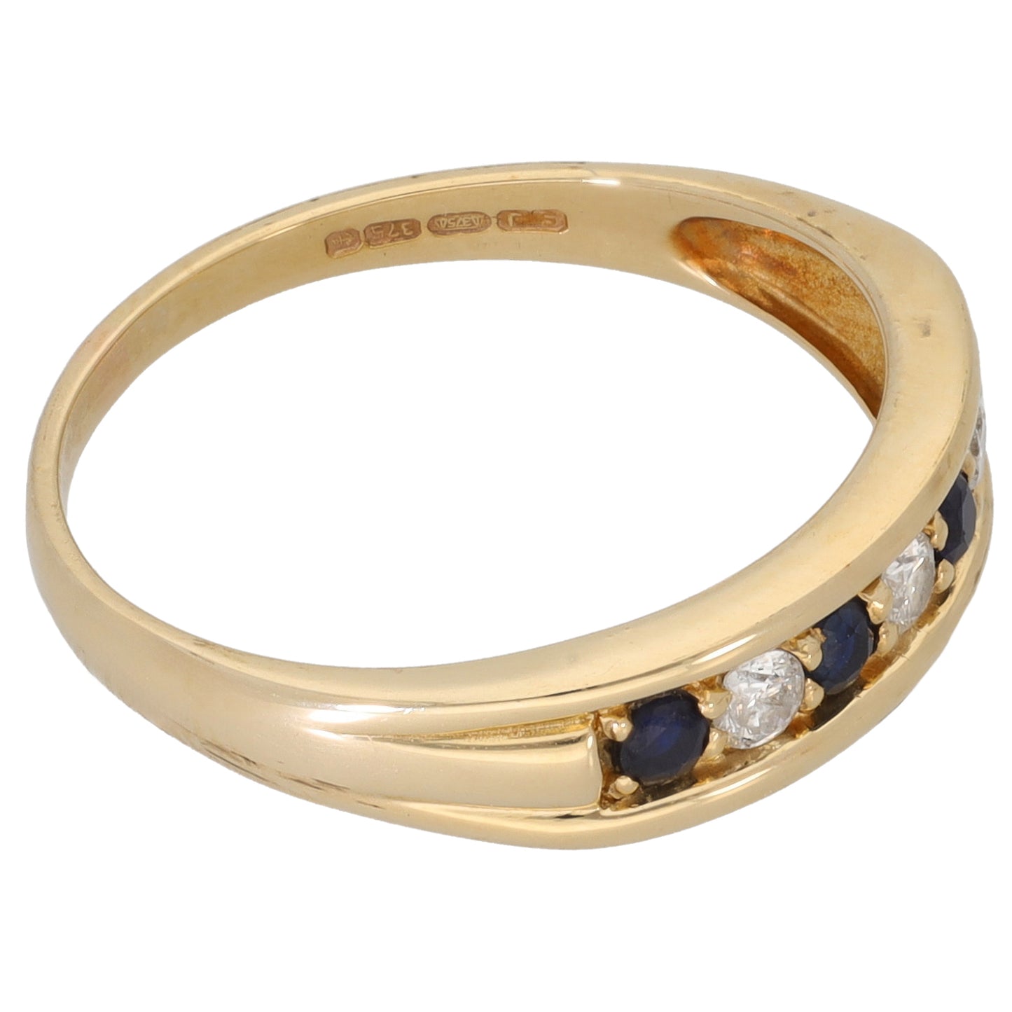 9ct Gold Sapphire & 0.15ct Diamond Half Eternity Ring Size P