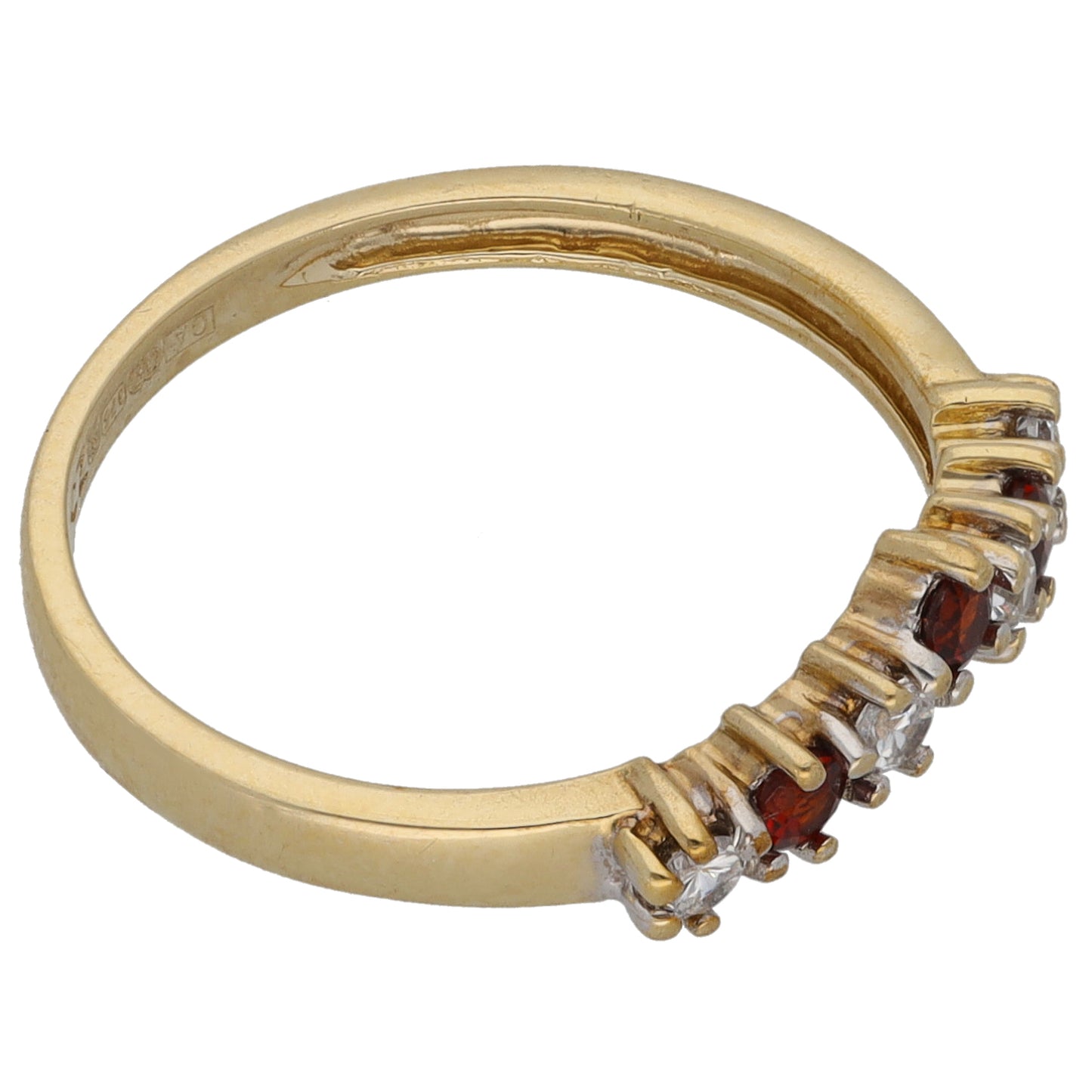 9ct Gold Garnet & Cubic Zirconia Wishbone Ring Size L