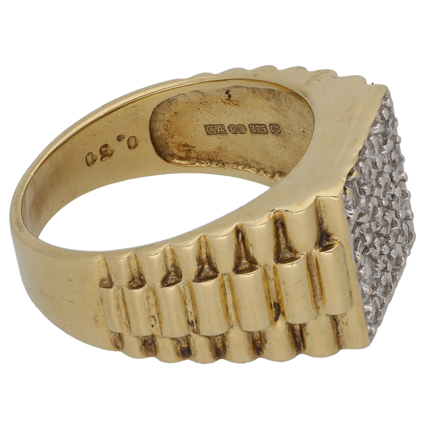 9ct Gold 0.50ct Diamond Patterned Signet Ring Size S