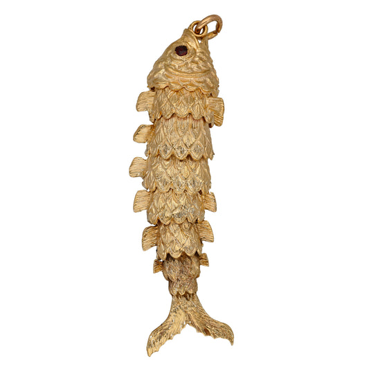 9ct Gold Garnet Fish Pendant