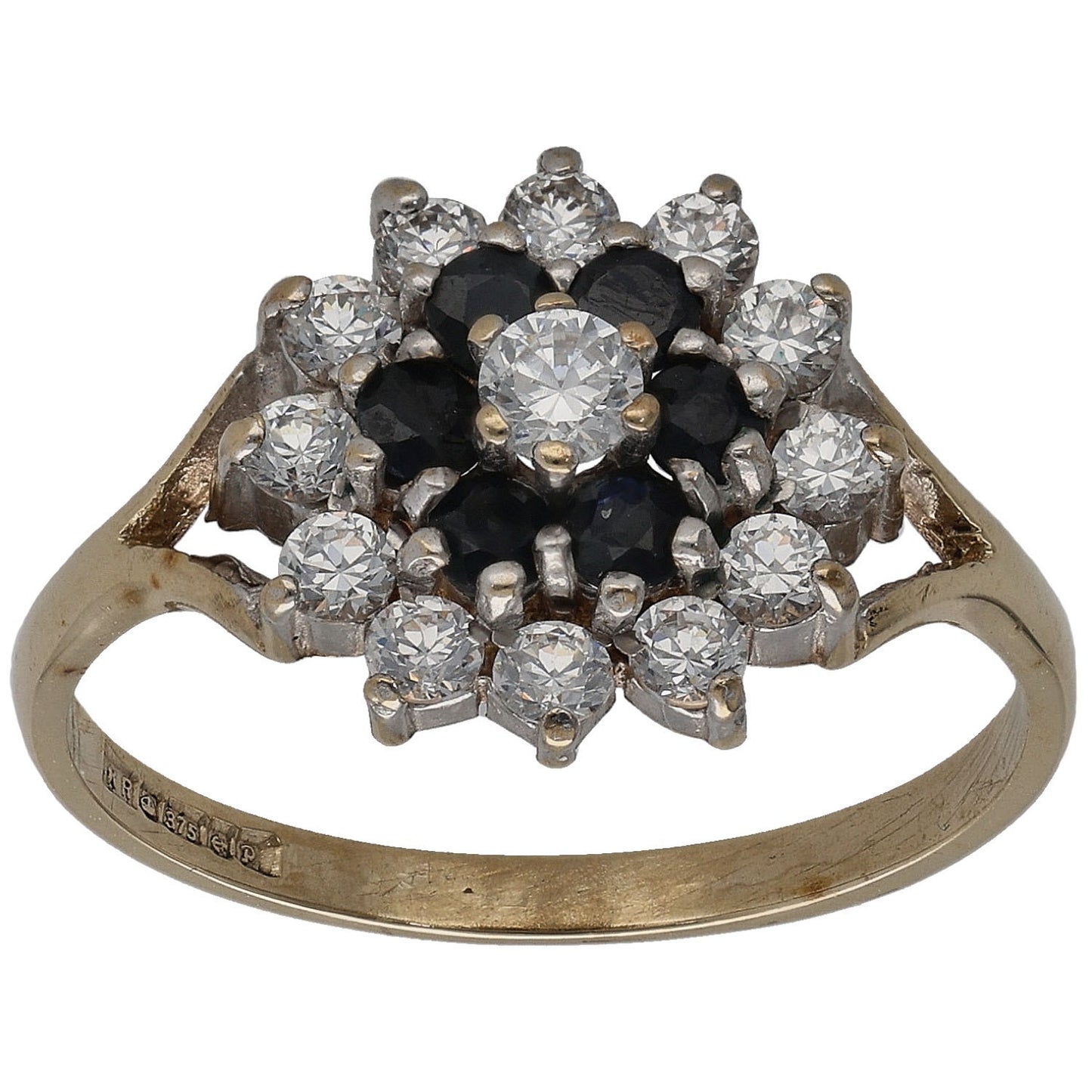 9ct Gold Sapphire & Cubic Zirconia Dress/Cocktail Ring Size R