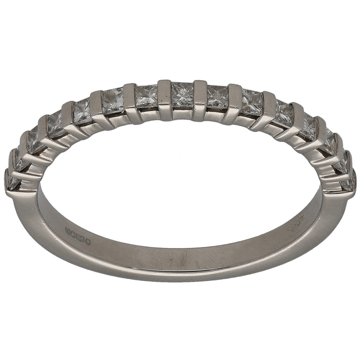 Platinum square diamond half-eternity ring with sparkling rectangular bezel settings