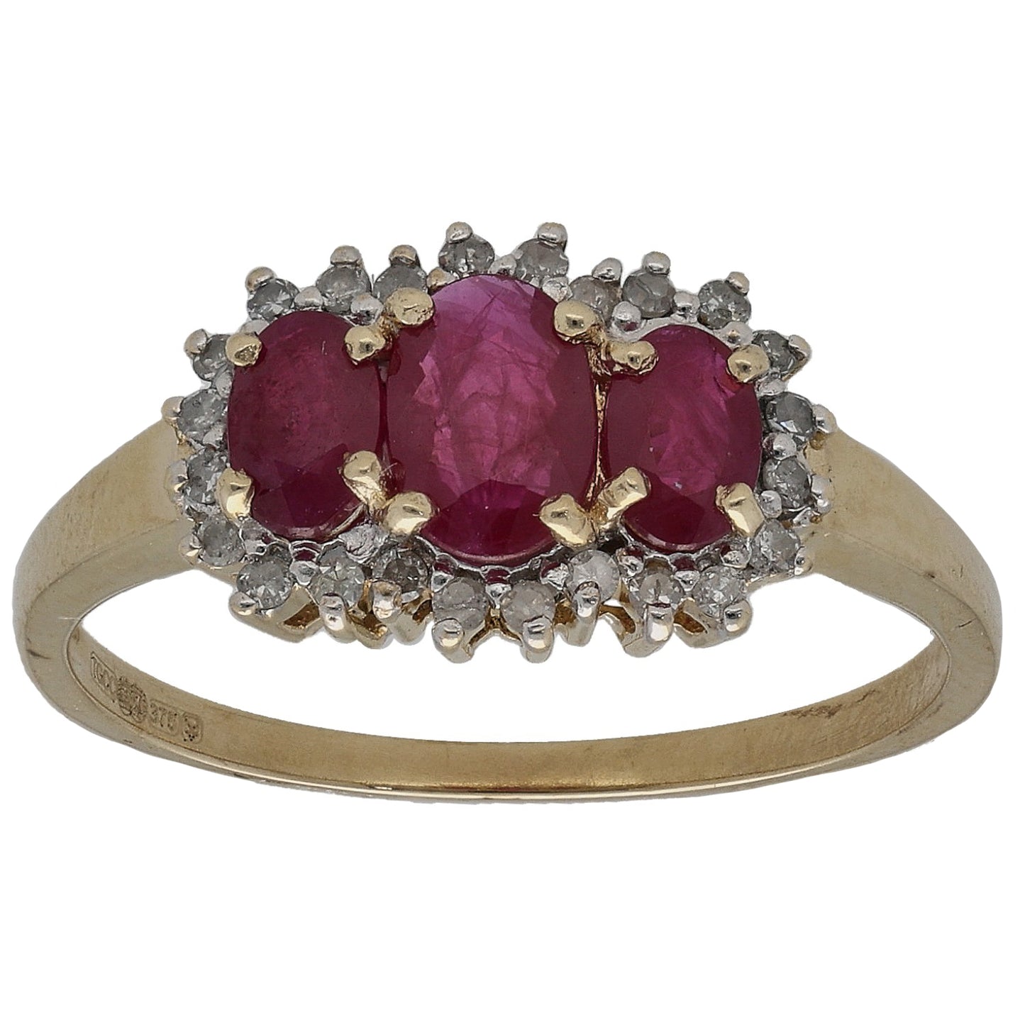 9ct Gold Ruby & 0.12ct Diamond Dress/Cocktail Ring Size P