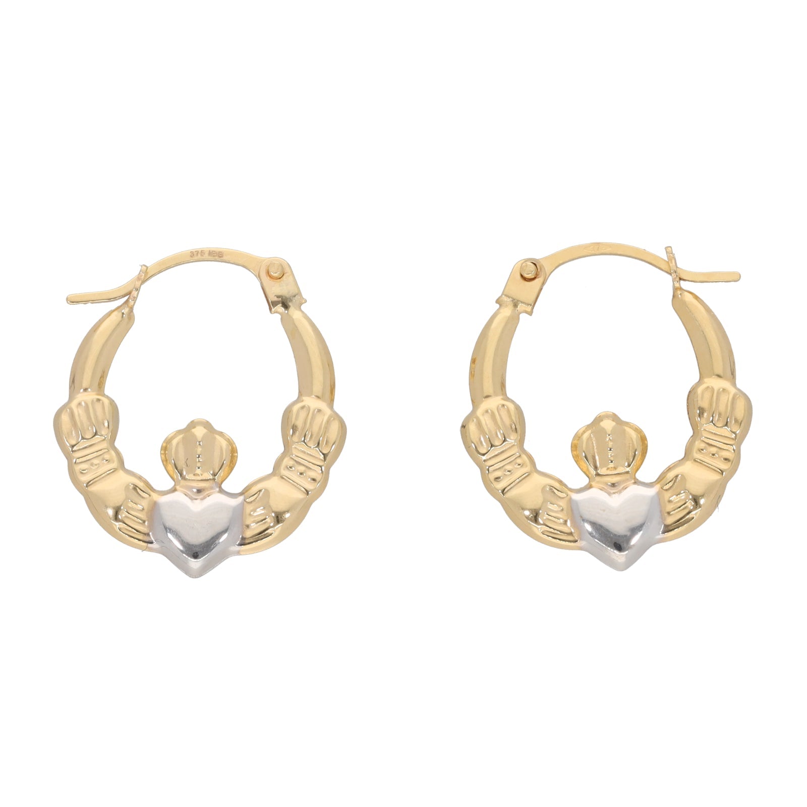9ct Bi-Colour Gold Claddagh Earrings