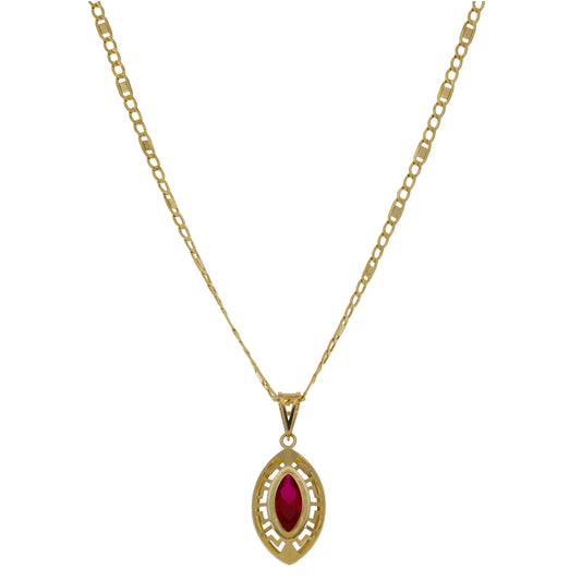 New 14ct Gold Imitation Red Stone Cocktail Penadant With Fancy Chain 18"