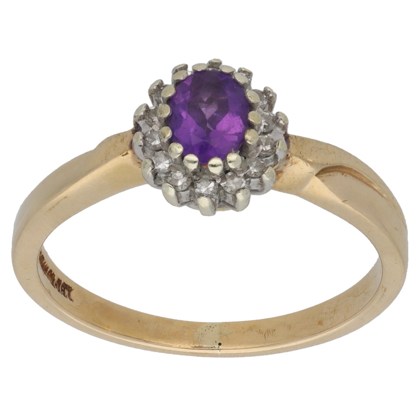 9ct Gold 0.07ct Diamond & Amethyst Dress/Cocktail Ring Size M