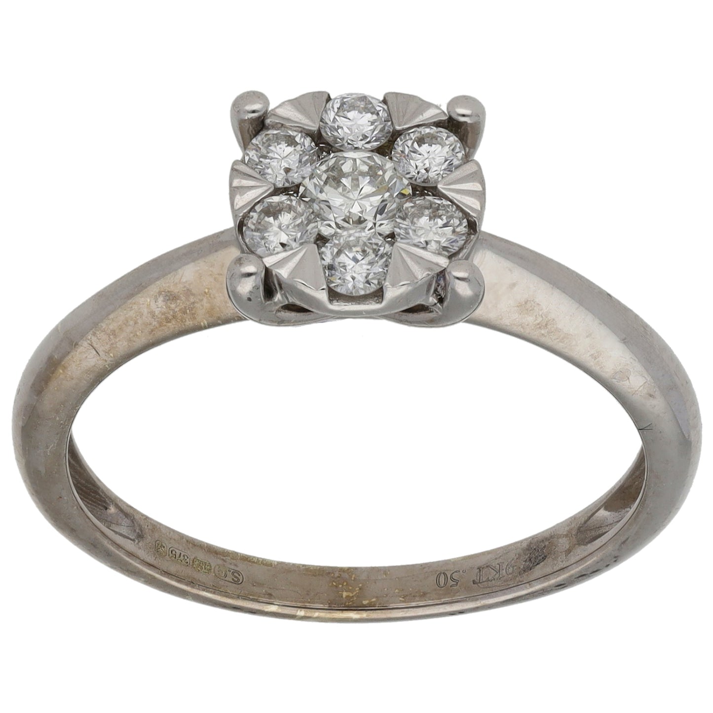 9ct White Gold 0.50ct Diamond Cluster Ring Size Q