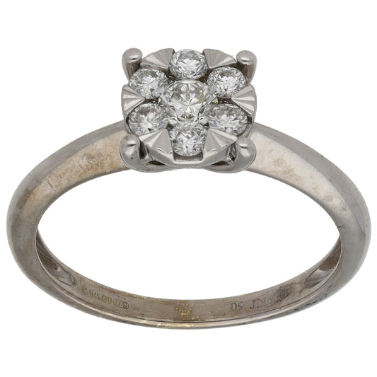 9ct White Gold 0.50ct Diamond Cluster Ring Size Q