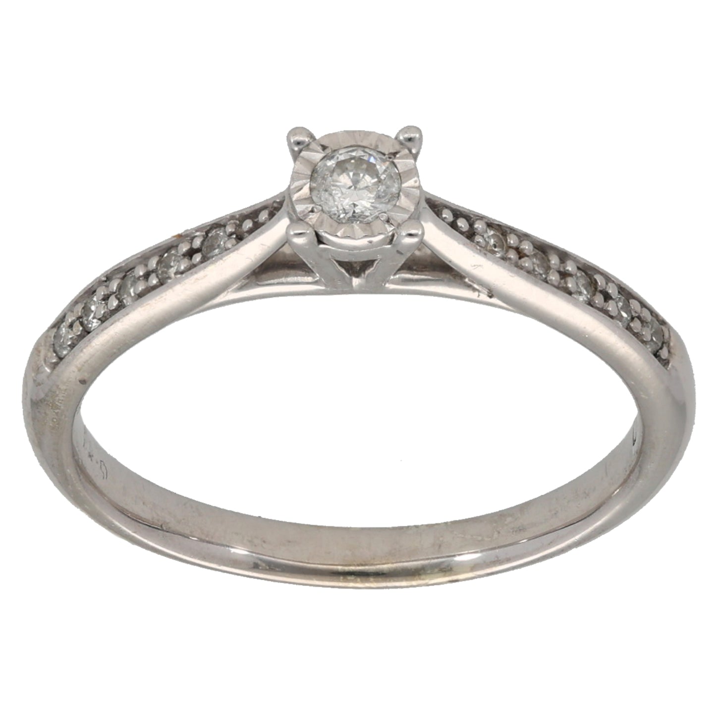 9ct White Gold 0.16ct Diamond Solitaire Ring With Accent Stones Size N