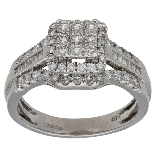 9ct White Gold 1.00ct Diamond Dress/Cocktail Ring Size O