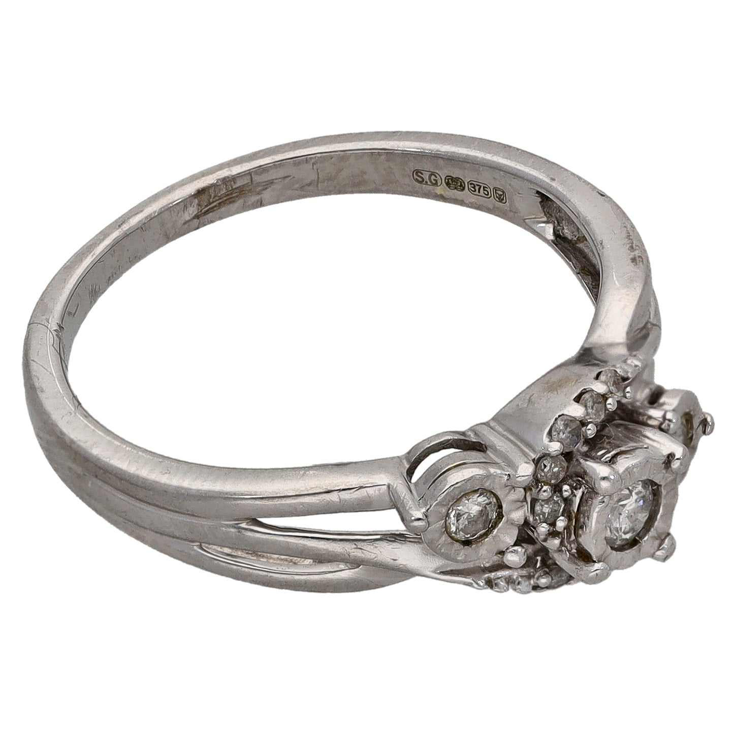 9ct White Gold 0.15ct Diamond Dress/Cocktail Ring Size N