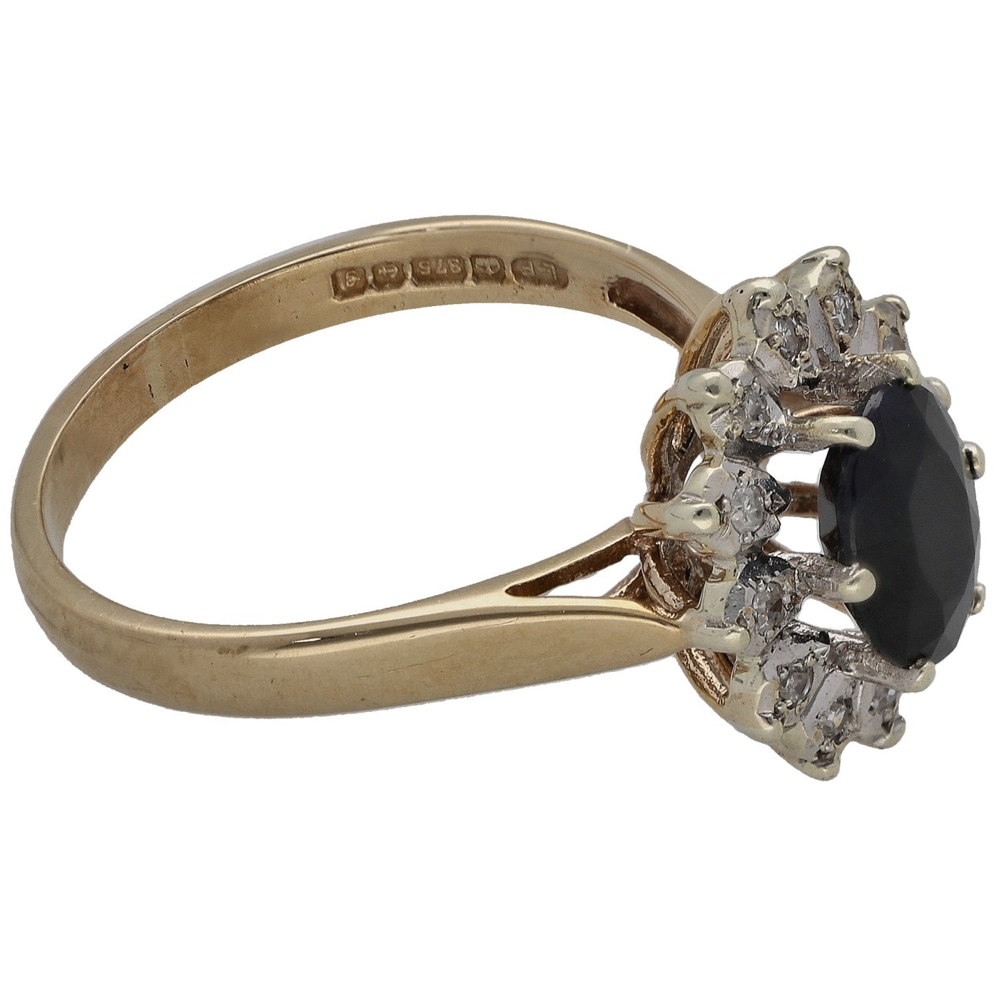 9ct Gold Sapphire & 0.06ct Diamond Cluster Ring Size P