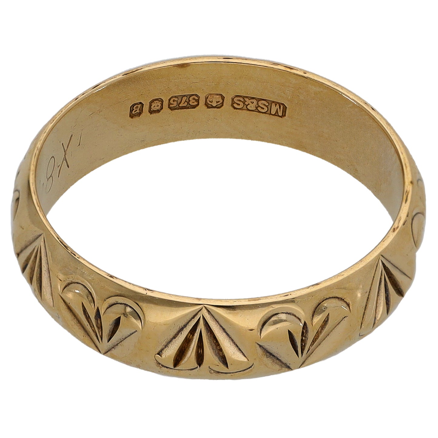 9ct Gold Patterned Wedding Ring Size N