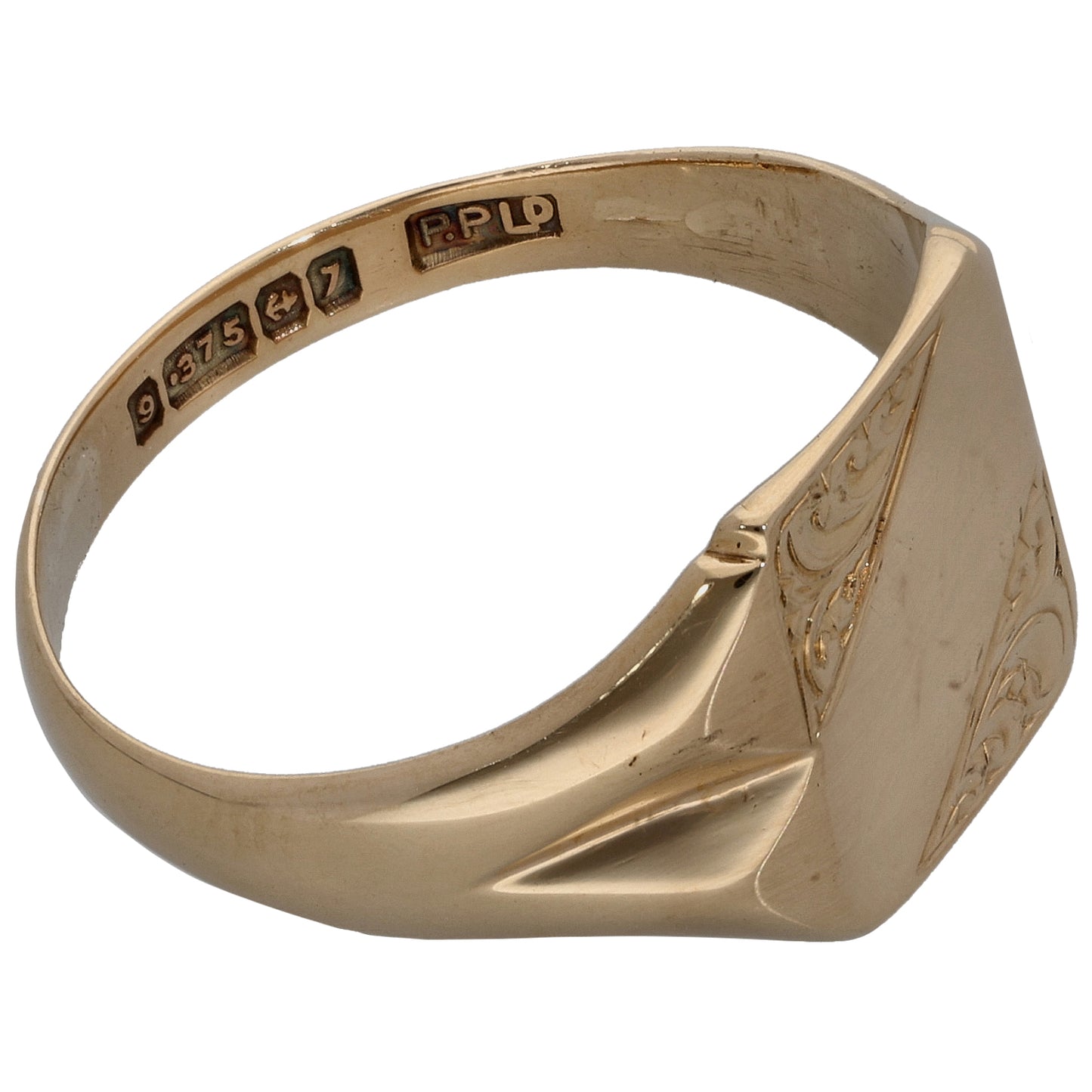 9ct Gold Patterned Signet Ring Size T