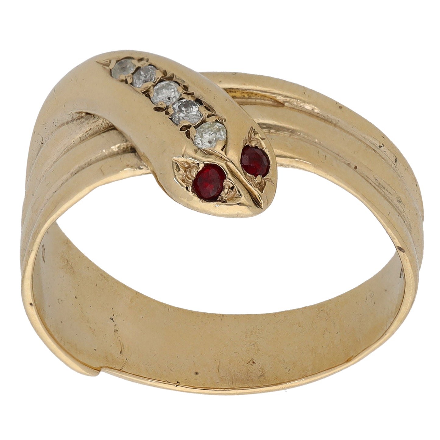 9ct Gold Ruby & 0.10ct Diamond Snake Ring Size U