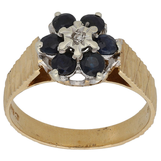 9ct Gold 0.01ct Diamond & Sapphire Dress/Cocktail Ring Size M