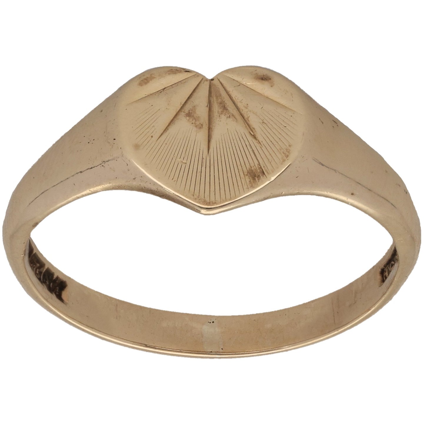 9ct Gold Patterned Heart Signet Ring Size Q