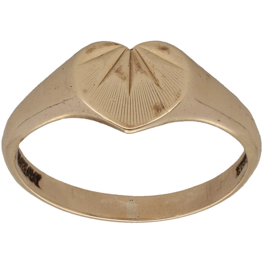 9ct Gold Patterned Heart Signet Ring Size Q