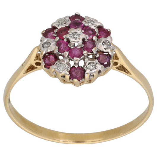 9ct Bicolour Gold Ruby & 0.035ct Diamond Dress/Cocktail Ring Size P