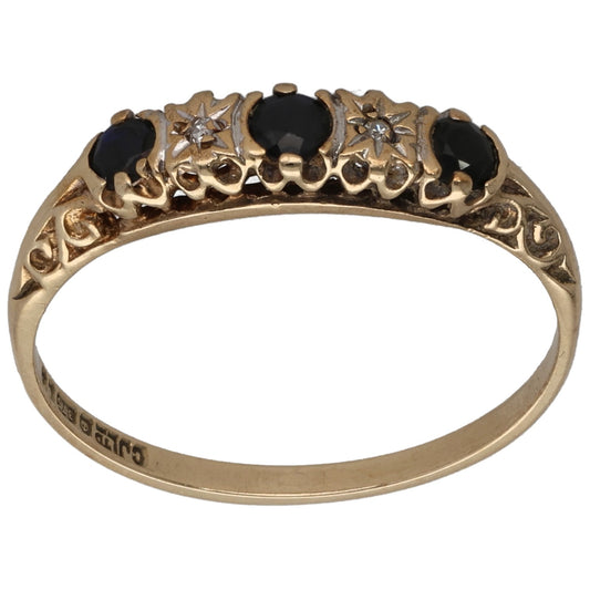 9ct Gold Sapphire & 0.005ct Diamond Half Eternity Ring Size O