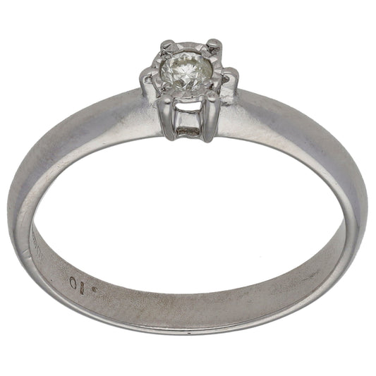 9ct White Gold 0.10ct Diamond Solitaire Ring Size O
