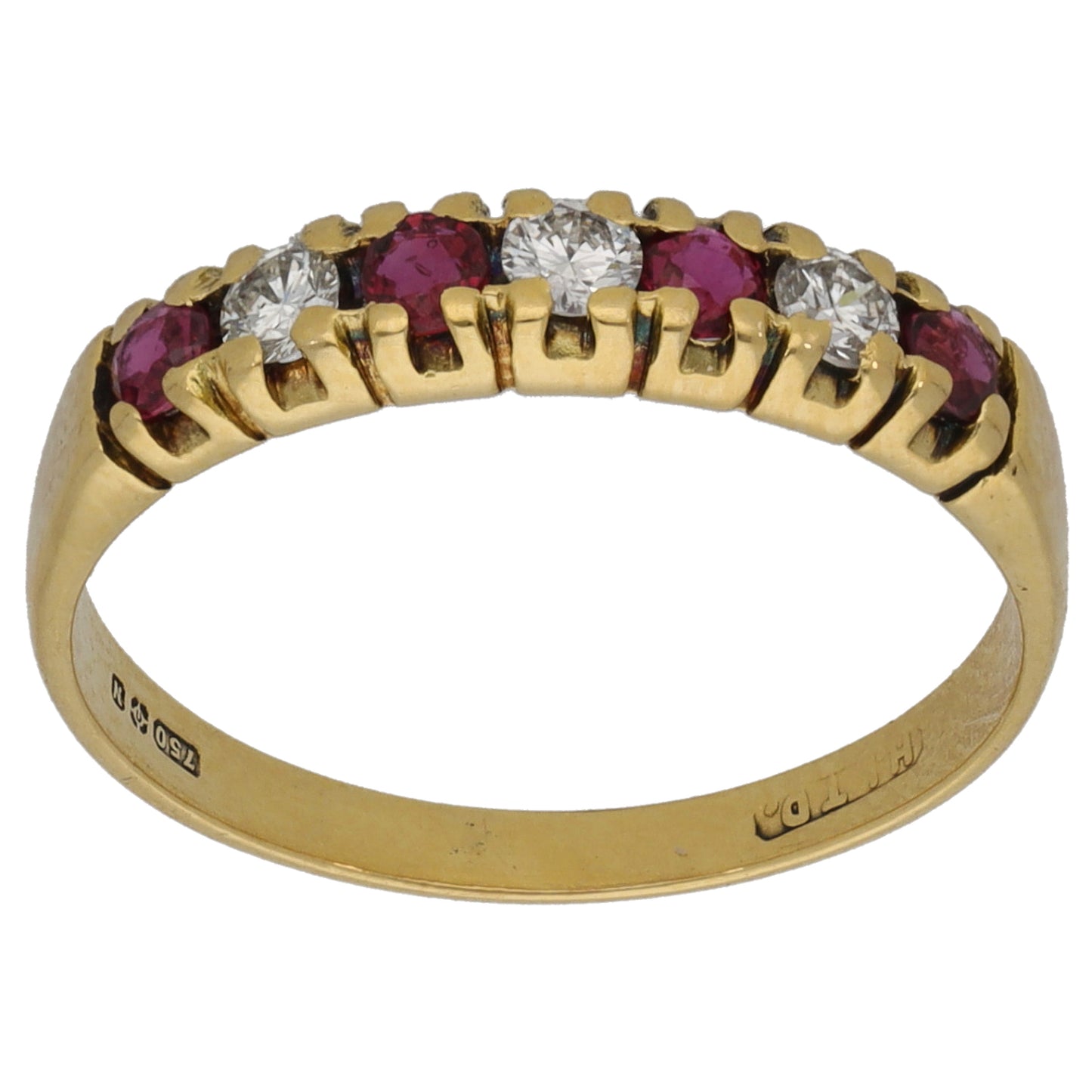 18ct Gold Ruby & 0.15ct Diamond Half Eternity Ring Size K